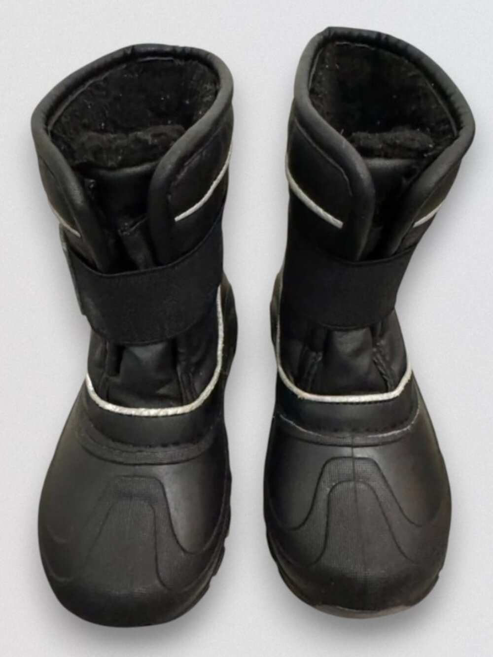 Black Winter Snow Boots Kids US 9/10 Insulated Faux Fur Hook Loop